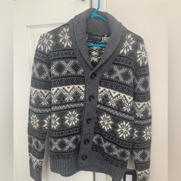 Tris line Wool Blend Men’s Cardigan Sweater - Picture 1 of 10